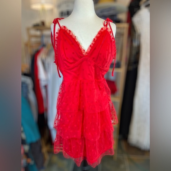 SBetro Dresses & Skirts - SBETRO ~ Red Polka Dot Tulle Party Dress with Tiered Tulle Skirt ~ Size 3X